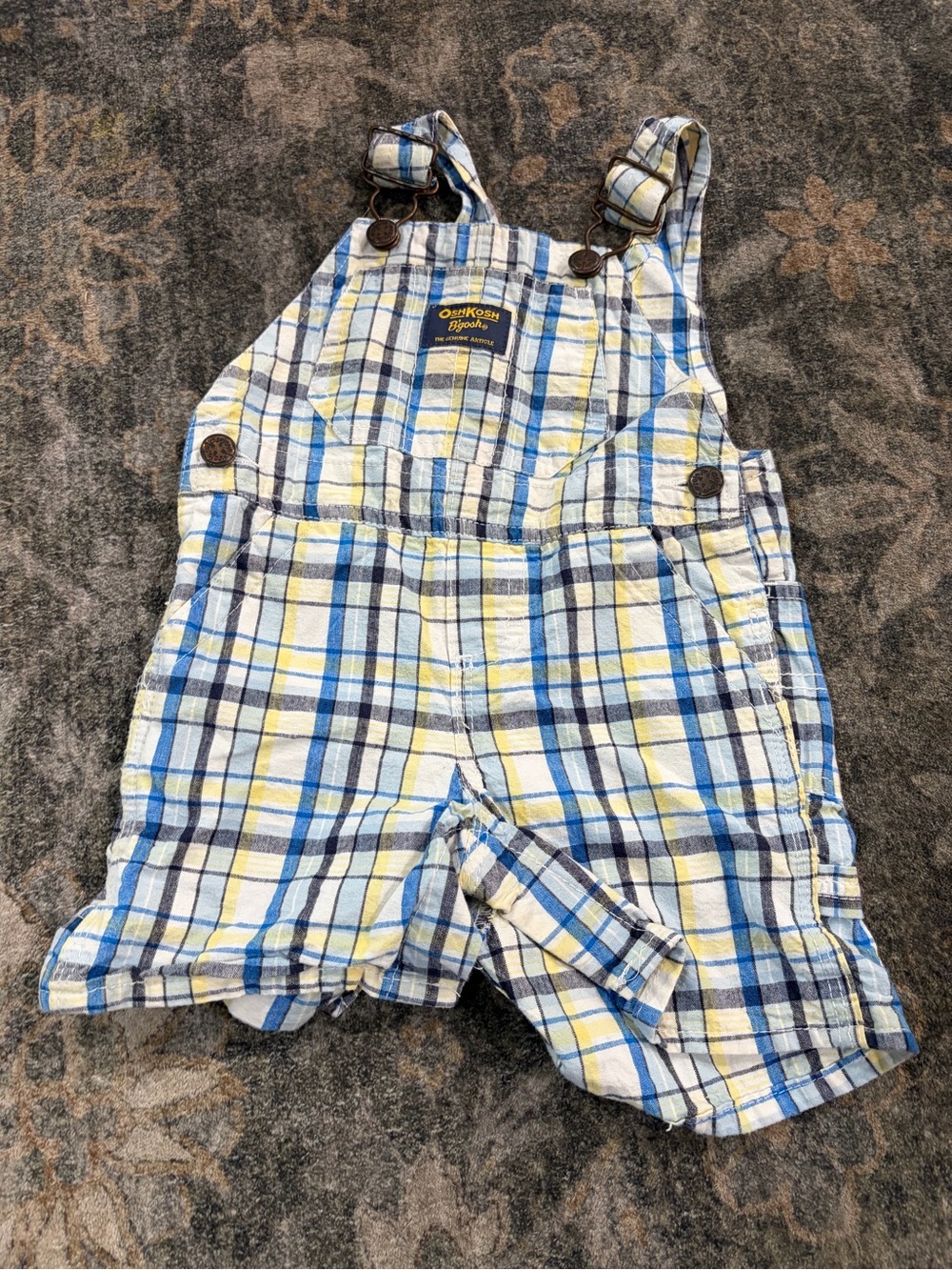 OshKosh B'gosh Yellow & Blue Plaid Kids Overalls